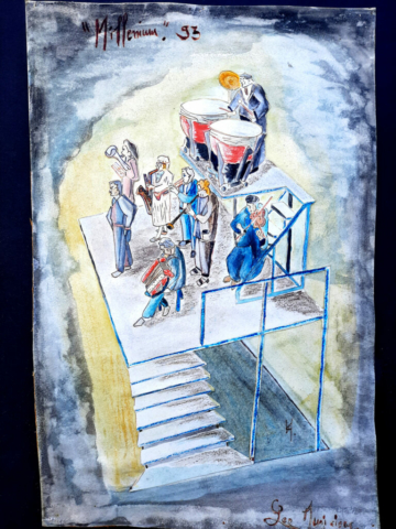 Dessin de H.Mazelin podium orchestre des Anges
