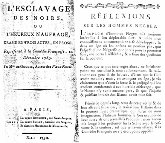 La pièce d'O.de Gouges parue en 1792