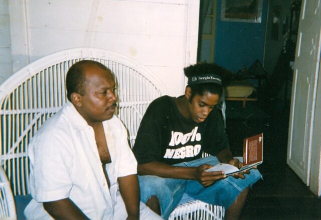 J.Amemoutou avec A.Dormeuil tournage du clip Kafrine en 2001